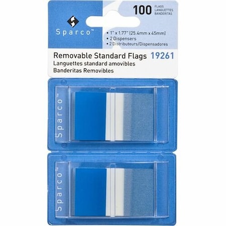Sparco Removable Standard Flags, Dispenser, 1in, Blue SPR19261